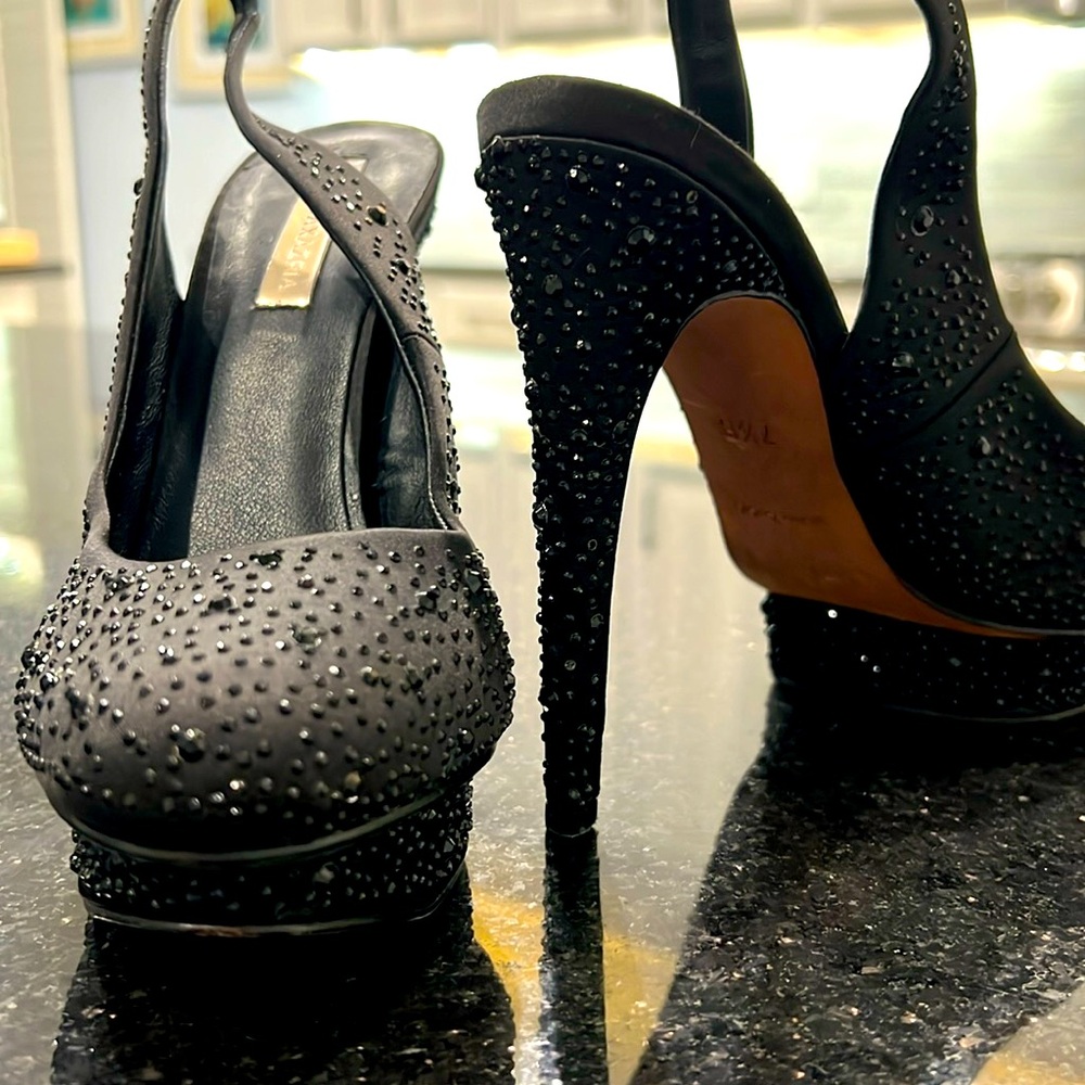STUNNING 🖤 BCBGMAXAZRIA! Make a statement Black bejeweled platform heels!!